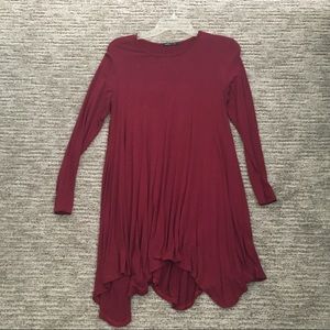 Red, long sleeve, mid length dress